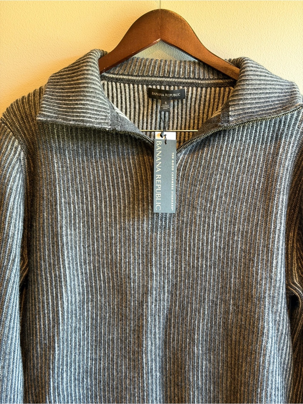 NWT BANANA REPUBLIC RIBBED MERINO HALF-ZIP SWEATER GRAY SMALL